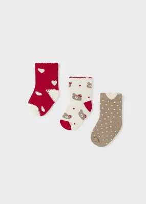 10526- Set 3 socks for baby girl - Red