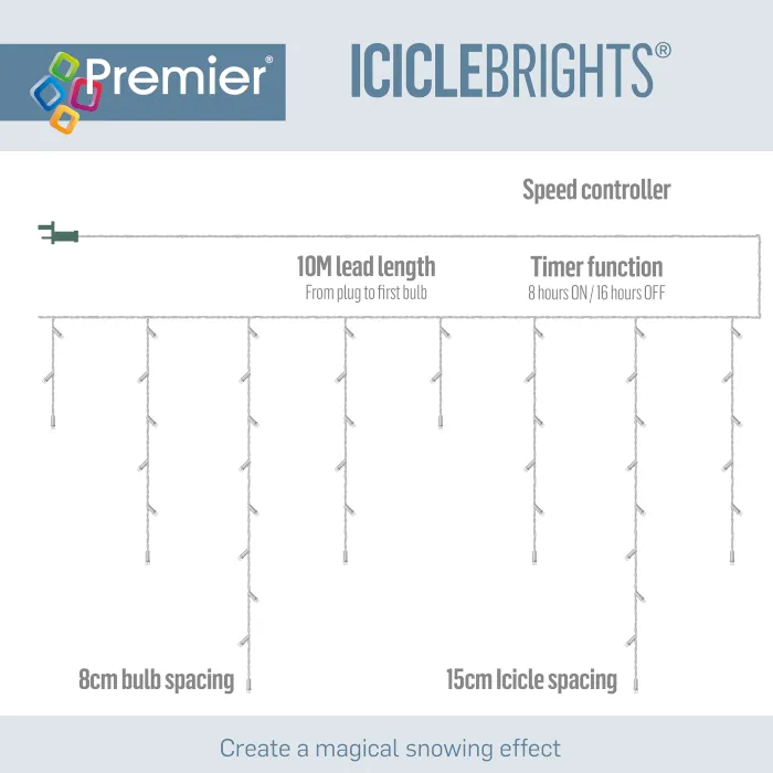 240 Snowing Icicle Christmas Lights With Timer - 5.8m - Warm White