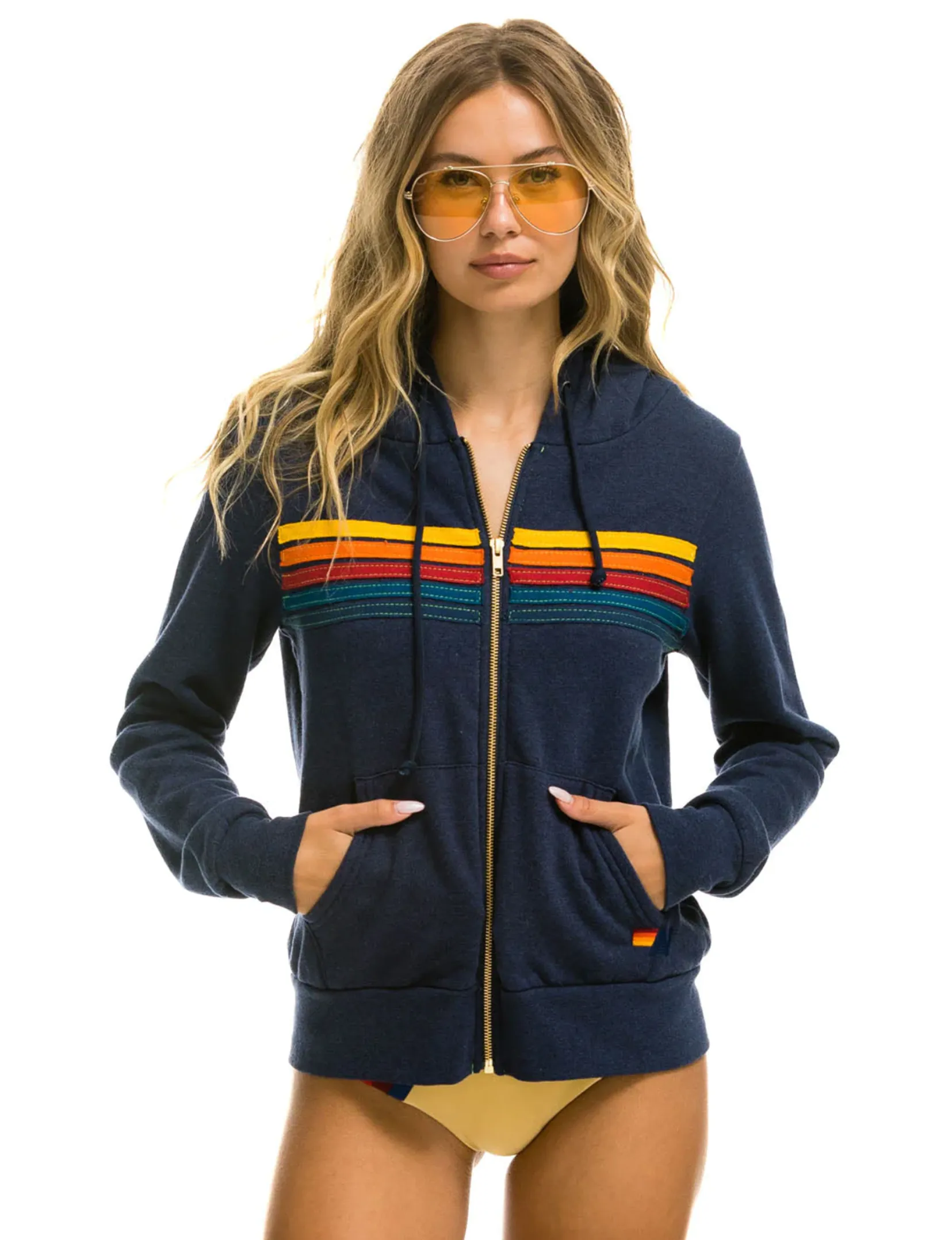 5 Stripe Zip Hoodie, Navy/Multi