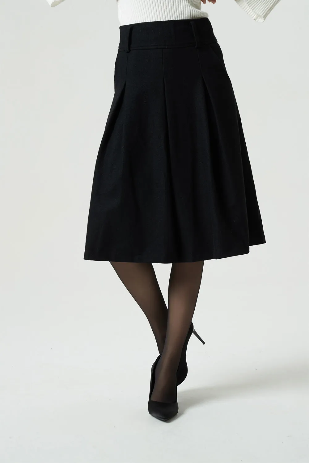 a line black wool skirt, womens winter skirt 1991#