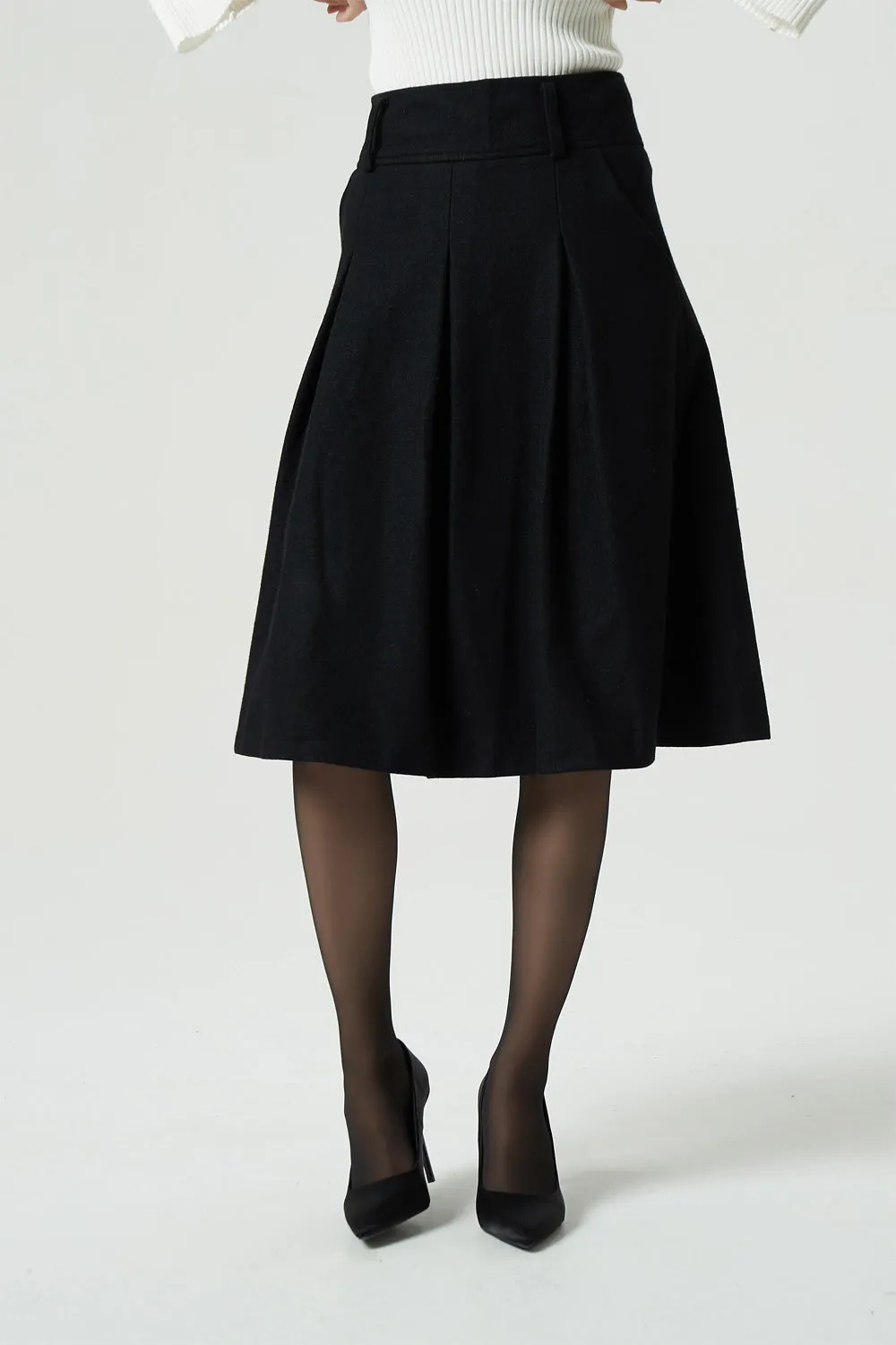 a line black wool skirt, womens winter skirt 1991#