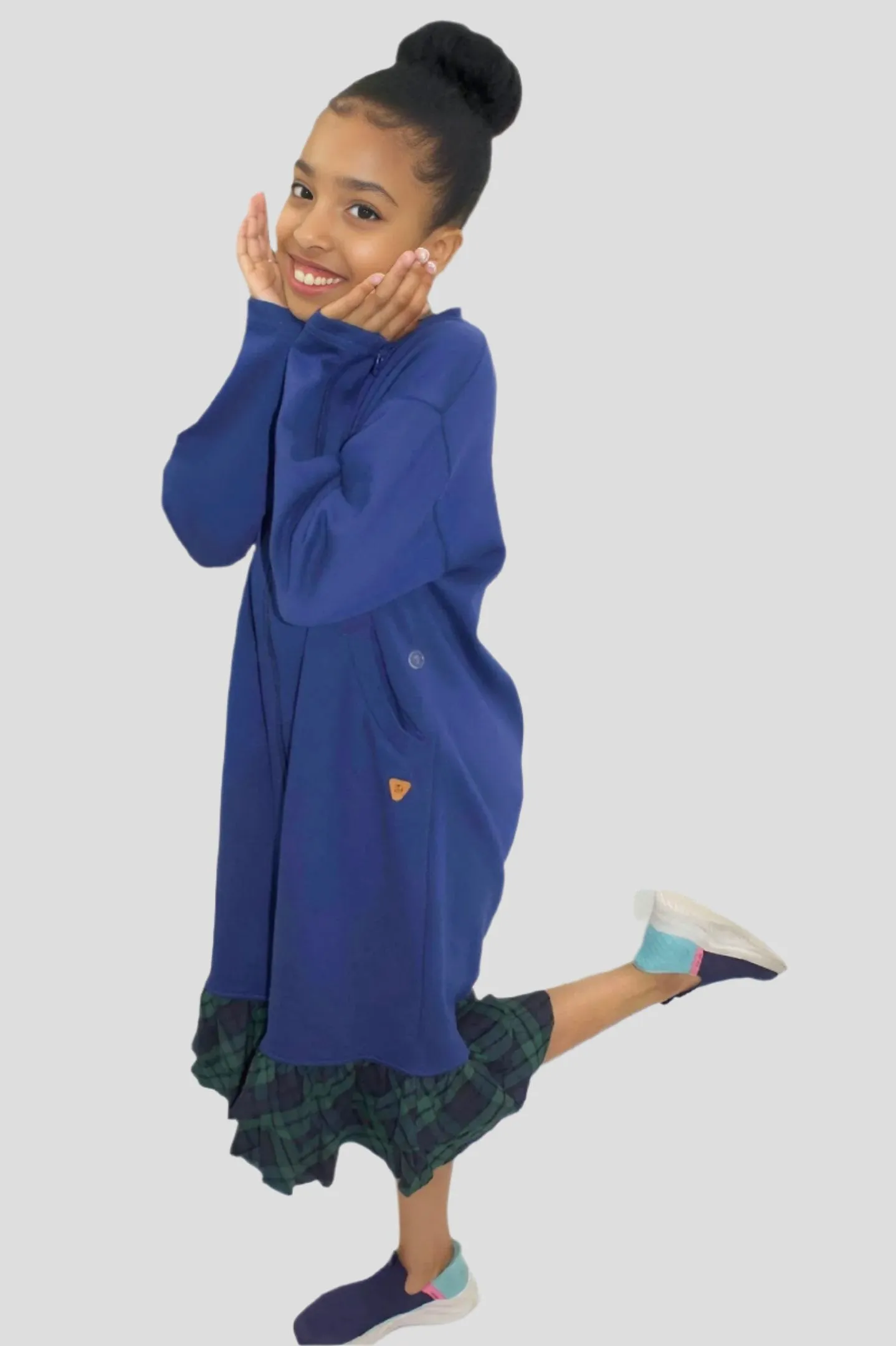 Adaptive Kids Dolman Sweatshirt Dress with full Zipper & Contrast Frills