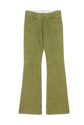 Alice & Olivia - Green & Beige Basket Weave Patterned Flare Pants Sz 0