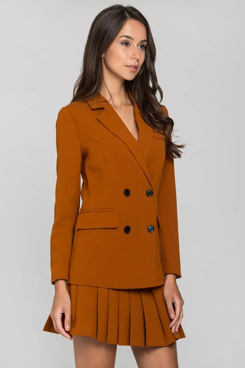 Almond Double Button Blazer and Knife Pleated Skirt Set