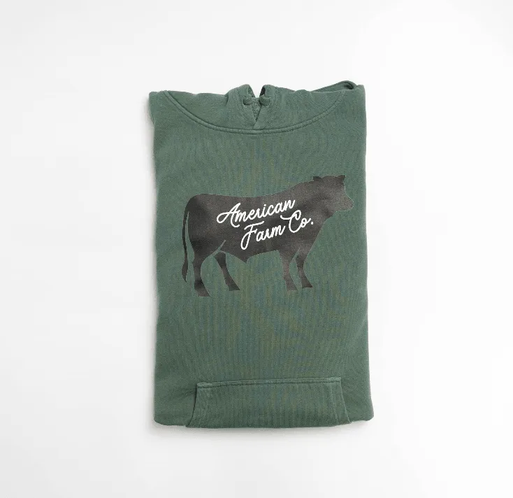 American Farm Co Black Cow Green Hoodie