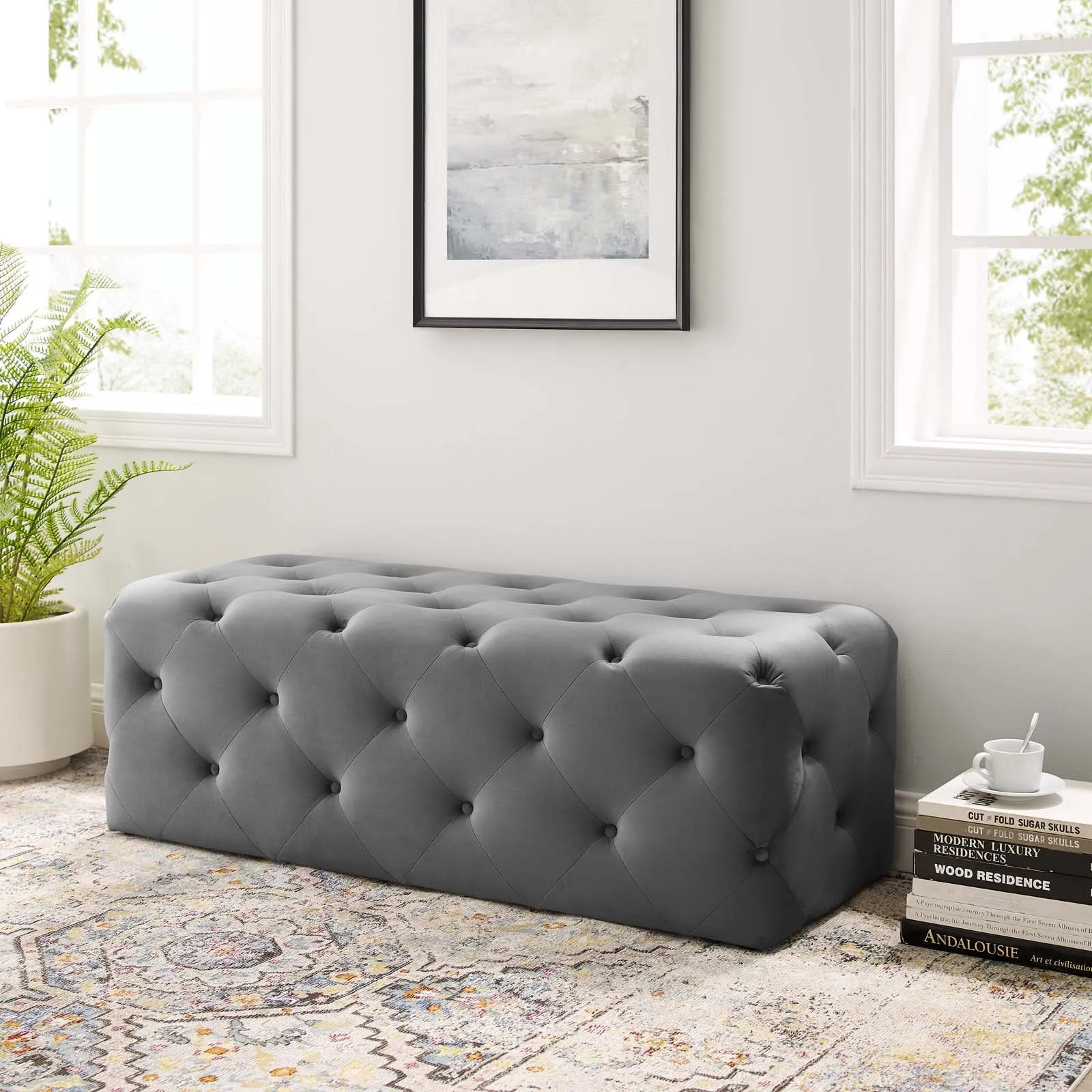 Amour 48" Tufted Button Entryway Performance Velvet Bench