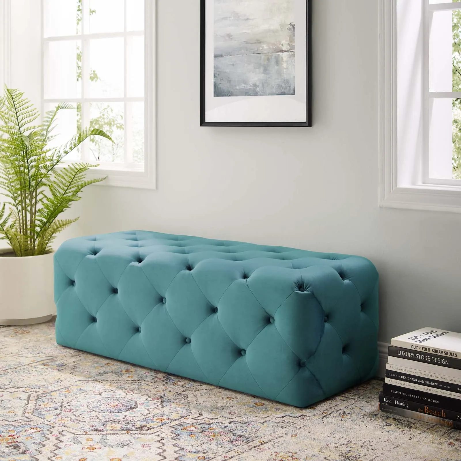 Amour 48" Tufted Button Entryway Performance Velvet Bench