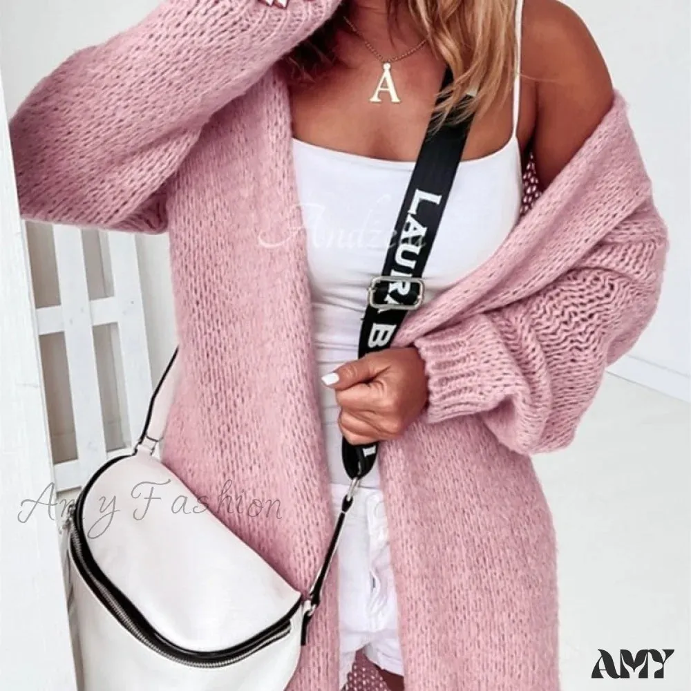 Amy Fashion - Women Casual Long Sleeve Long Sweaters Winter Loose Cardigan