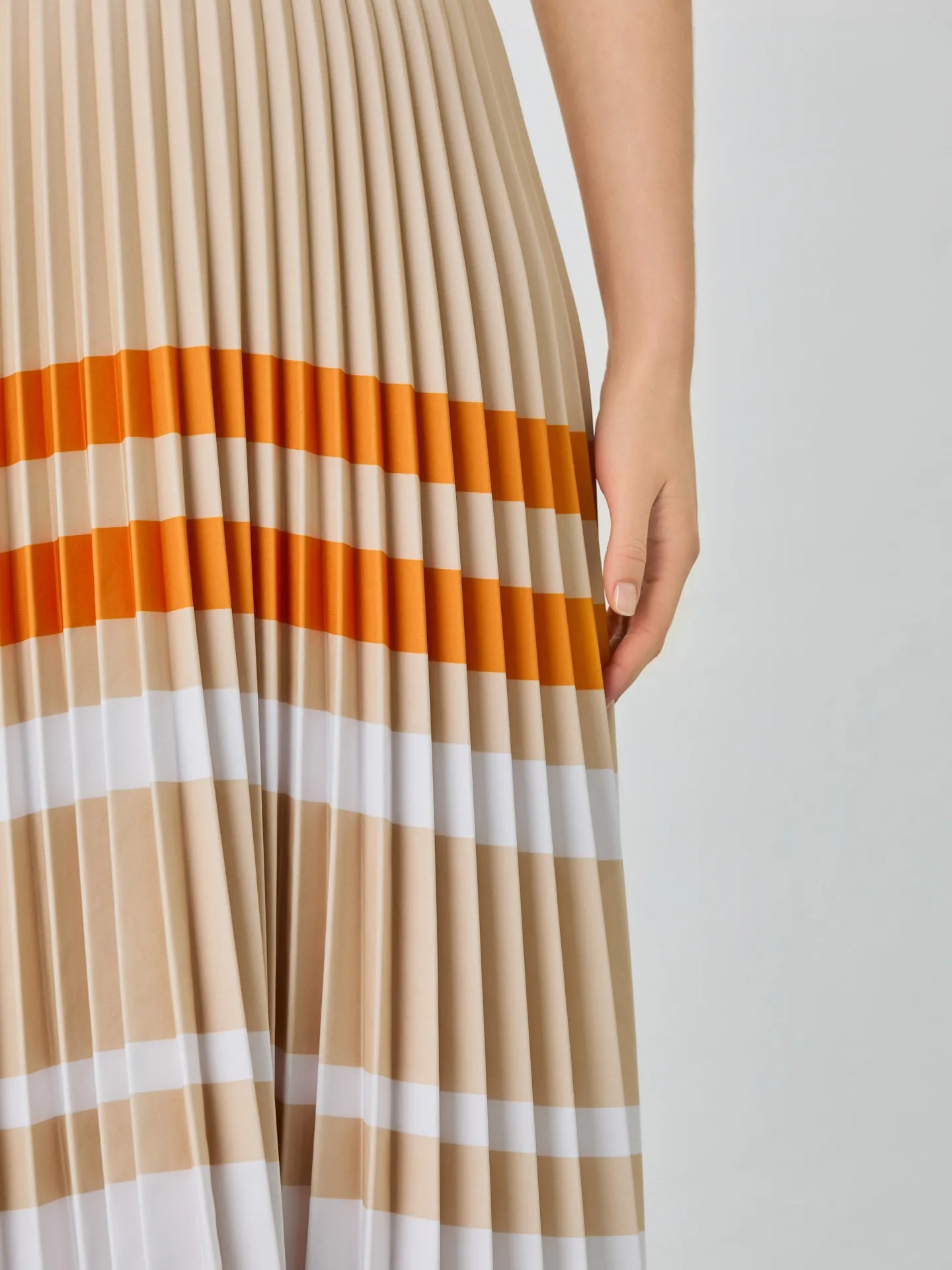 Asymmetric Pleated Skirt With Stripes