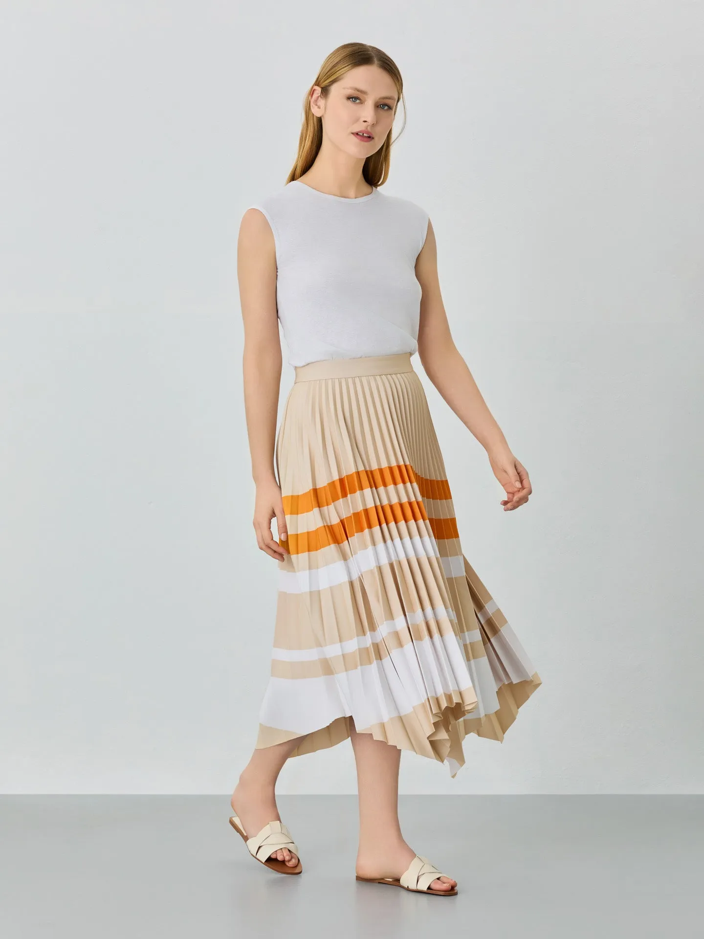 Asymmetric Pleated Skirt With Stripes