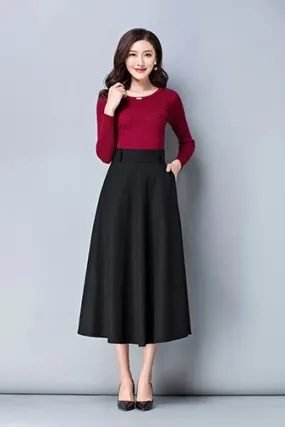 autumn commuter mid calf high waist  skirt S010#