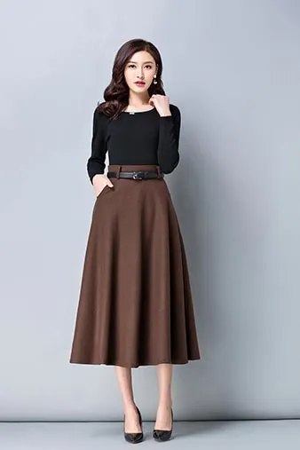 autumn commuter mid calf high waist  skirt S010#