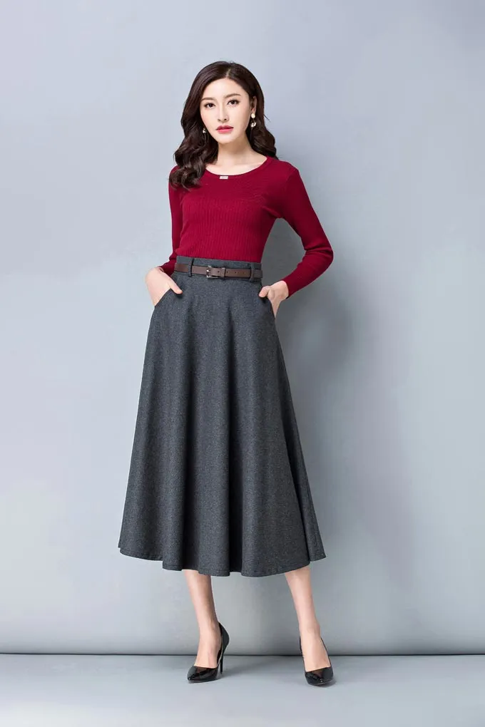 autumn commuter mid calf high waist  skirt S010#