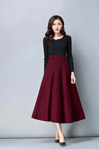 autumn commuter mid calf high waist  skirt S010#