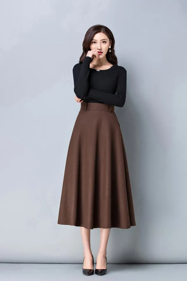 autumn commuter mid calf high waist  skirt S010#