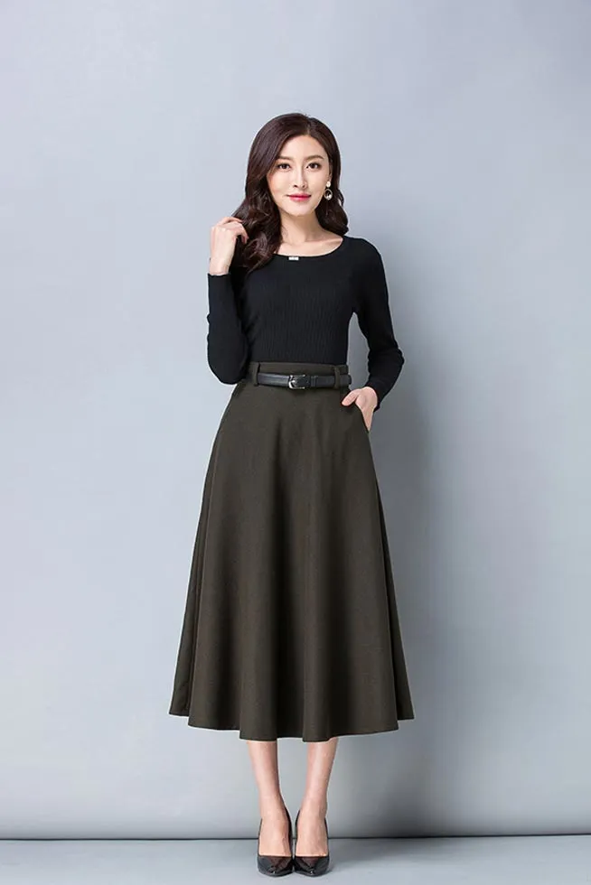 autumn commuter mid calf high waist  skirt S010#