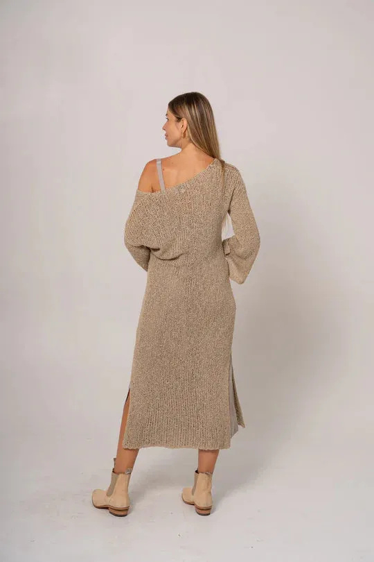 Beca Mocha V Neck Dress