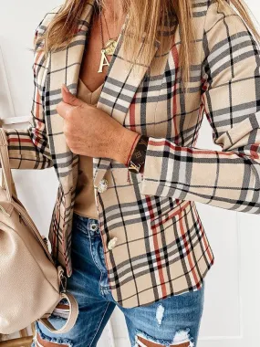 Beige and Brown Plaid Blazer