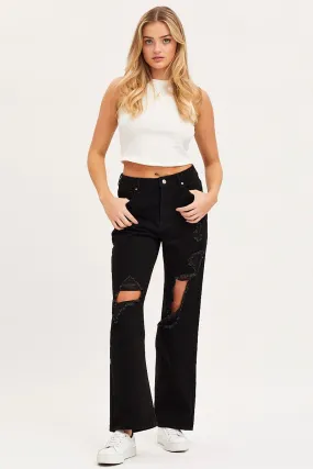 Black Boyfriend Denim Jeans High Rise