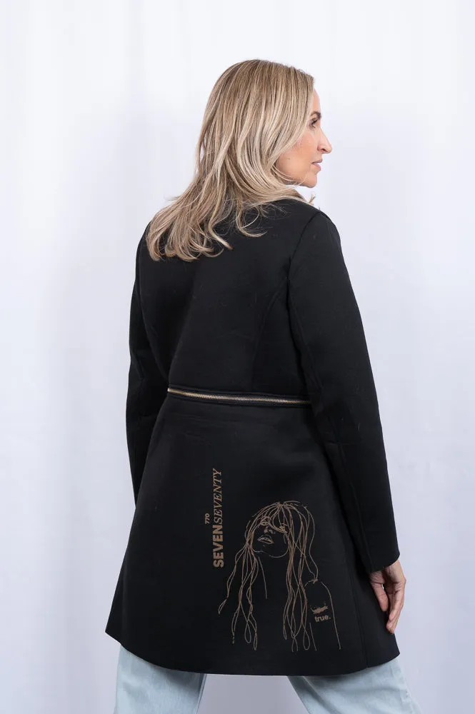 Black neoprene with zip detail coat | HALF WAY ZIP COAT