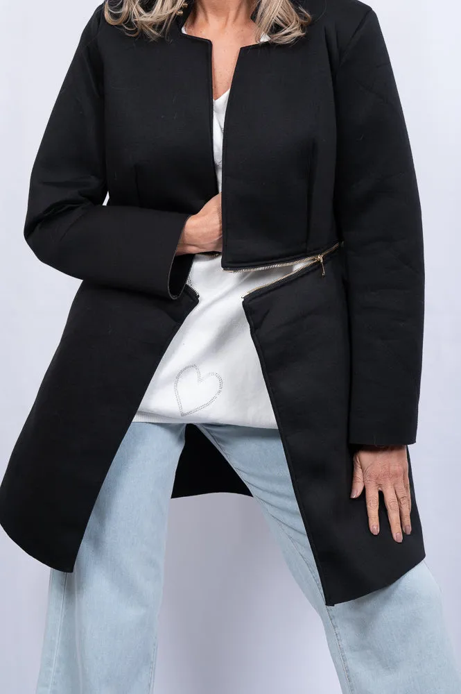 Black neoprene with zip detail coat | HALF WAY ZIP COAT