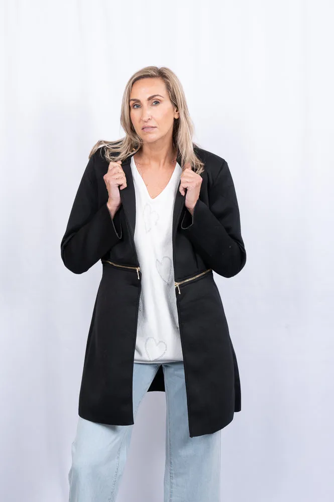 Black neoprene with zip detail coat | HALF WAY ZIP COAT