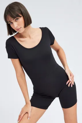 Black Romper Short Sleeve Scoop Neck Activewear