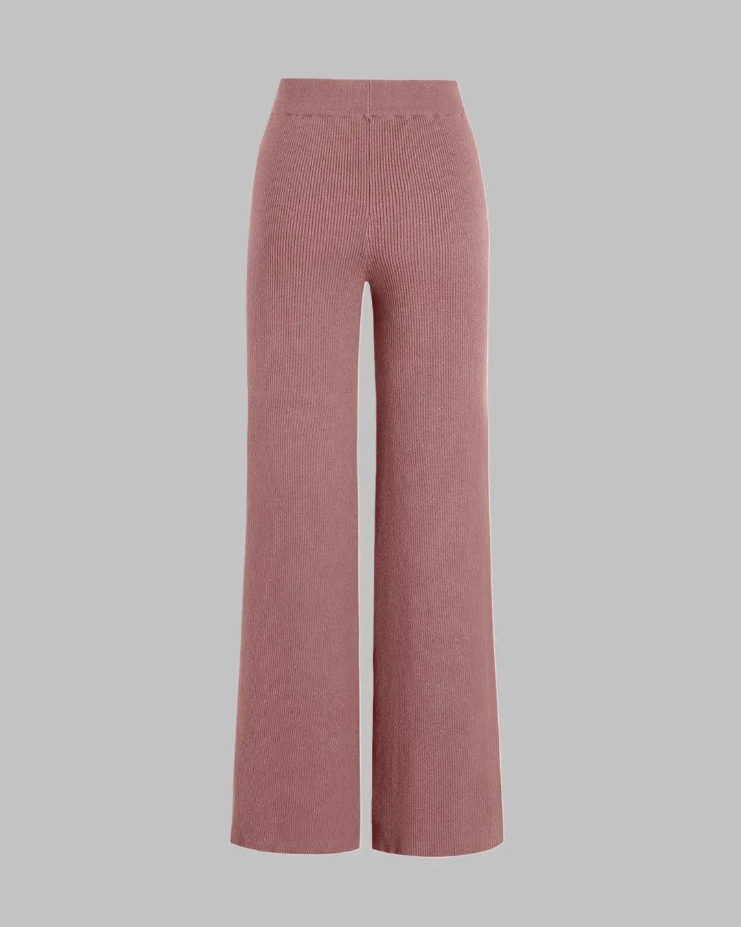 Blush Pink Ribbed Wide Leg Trousers