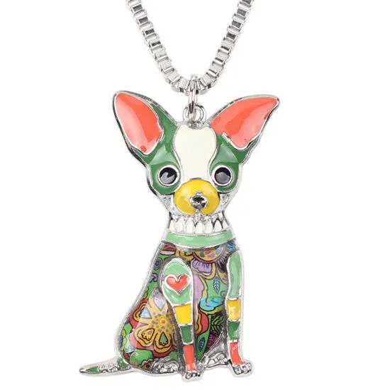 Bonsny Maxi Statement Metal Alloy Chihuahuas Dog Choker Necklace Chain Collar Pendant Fashion New Enamel Jewelry For Women