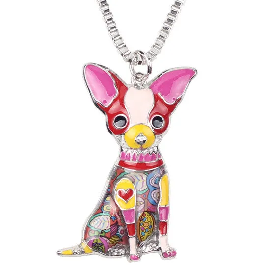 Bonsny Maxi Statement Metal Alloy Chihuahuas Dog Choker Necklace Chain Collar Pendant Fashion New Enamel Jewelry For Women