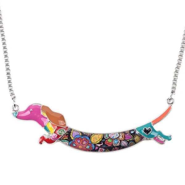 Bonsny Statement Metal Alloy Enamel Animal Pets Dachshund Dog Choker Necklace Chain Collar Pendant Fashion New Jewelry For Women