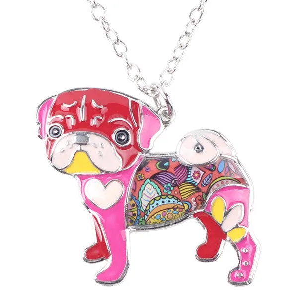 Bonsny Statement Metal Alloy Enamel Pug Dog Choker Necklace Chain Collar Bulldog Pendant 2016 Fashion New Enamel Jewelry  Women