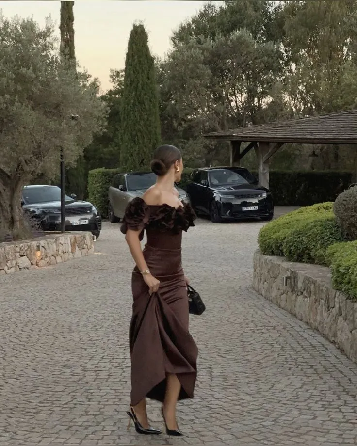 Brown Off The Shoulder Long Prom Dress Formal Dress       fg7064