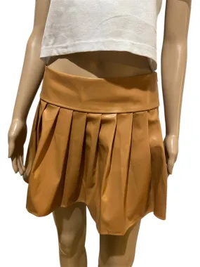 Brown PVC Pleated Mini Skirt