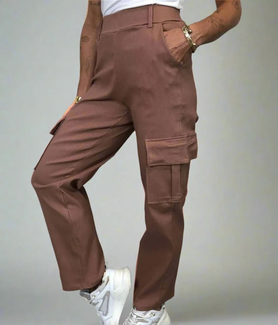 Brown Stretch Cargo Trousers