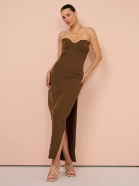 By Johnny Sahana Shell Shape Strapless Midi Dress in Chocolate