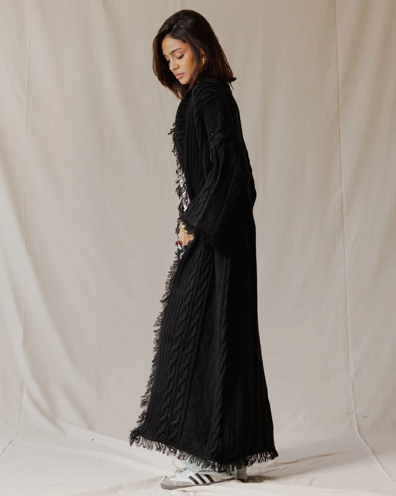 Cable Knit Coat Black