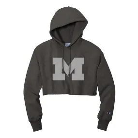 Champion Michigan Tone Block M Women’s RW Crop Hoodie - Charcoal Heather