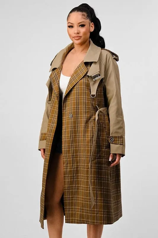 Charlotte Plaid Trench Coat With Cutout