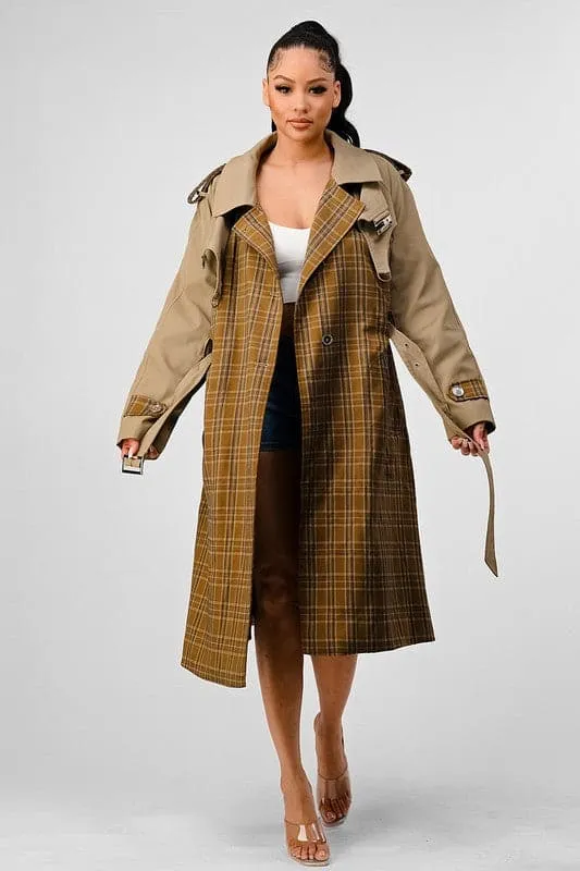 Charlotte Plaid Trench Coat With Cutout