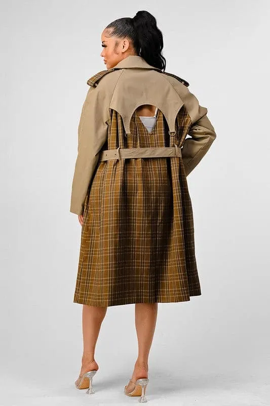 Charlotte Plaid Trench Coat With Cutout