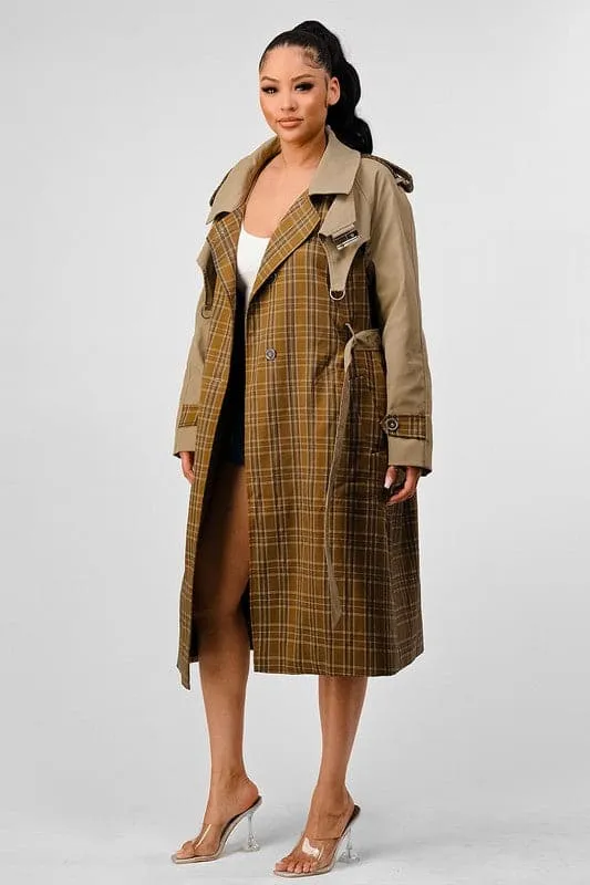 Charlotte Plaid Trench Coat With Cutout