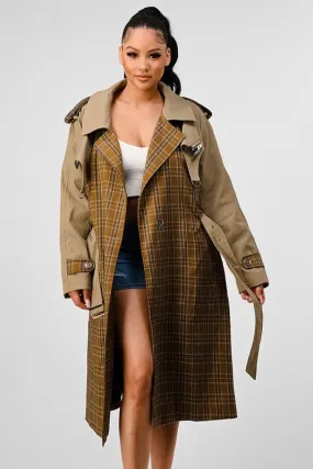 Charlotte Plaid Trench Coat With Cutout