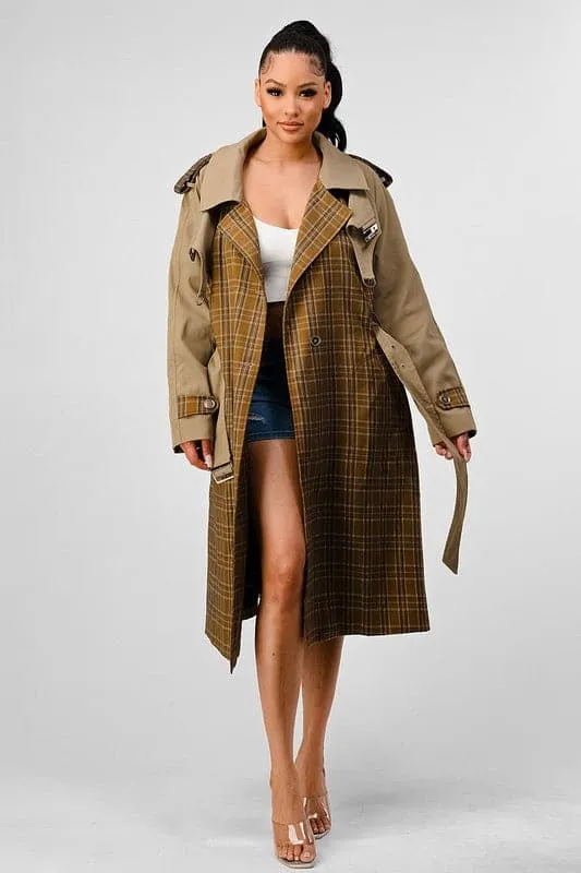 Charlotte Plaid Trench Coat With Cutout