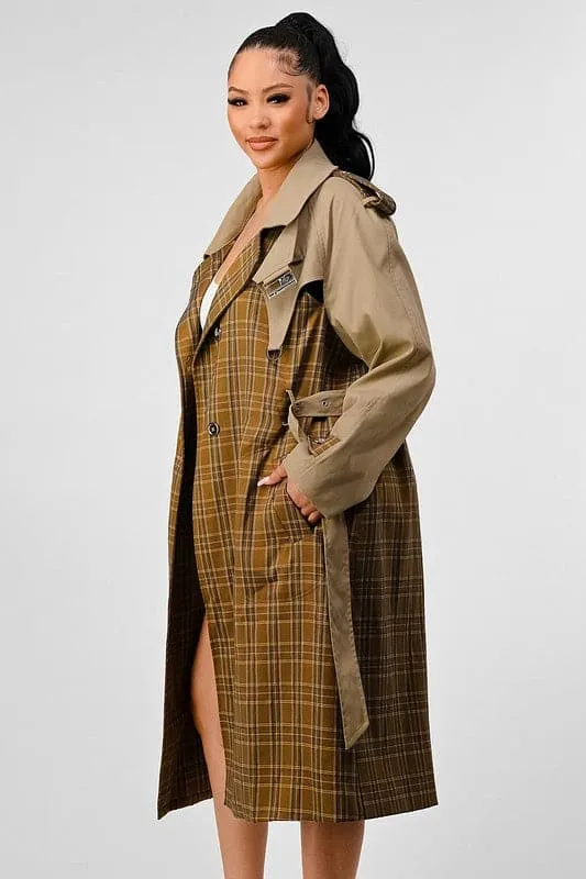 Charlotte Plaid Trench Coat With Cutout