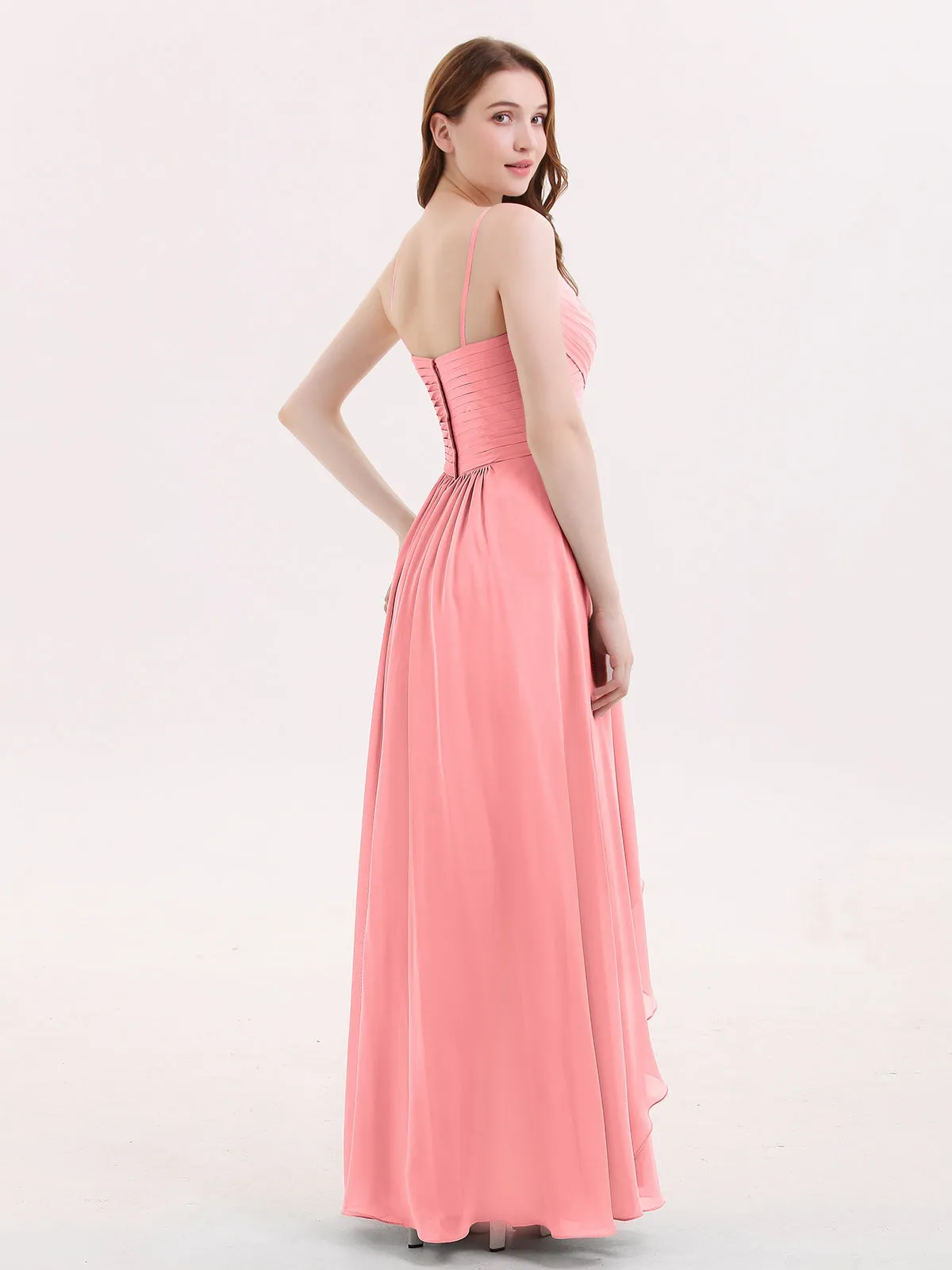 Chiffon Bridesmaid Dresses with Cascade Skirt-Flamingo