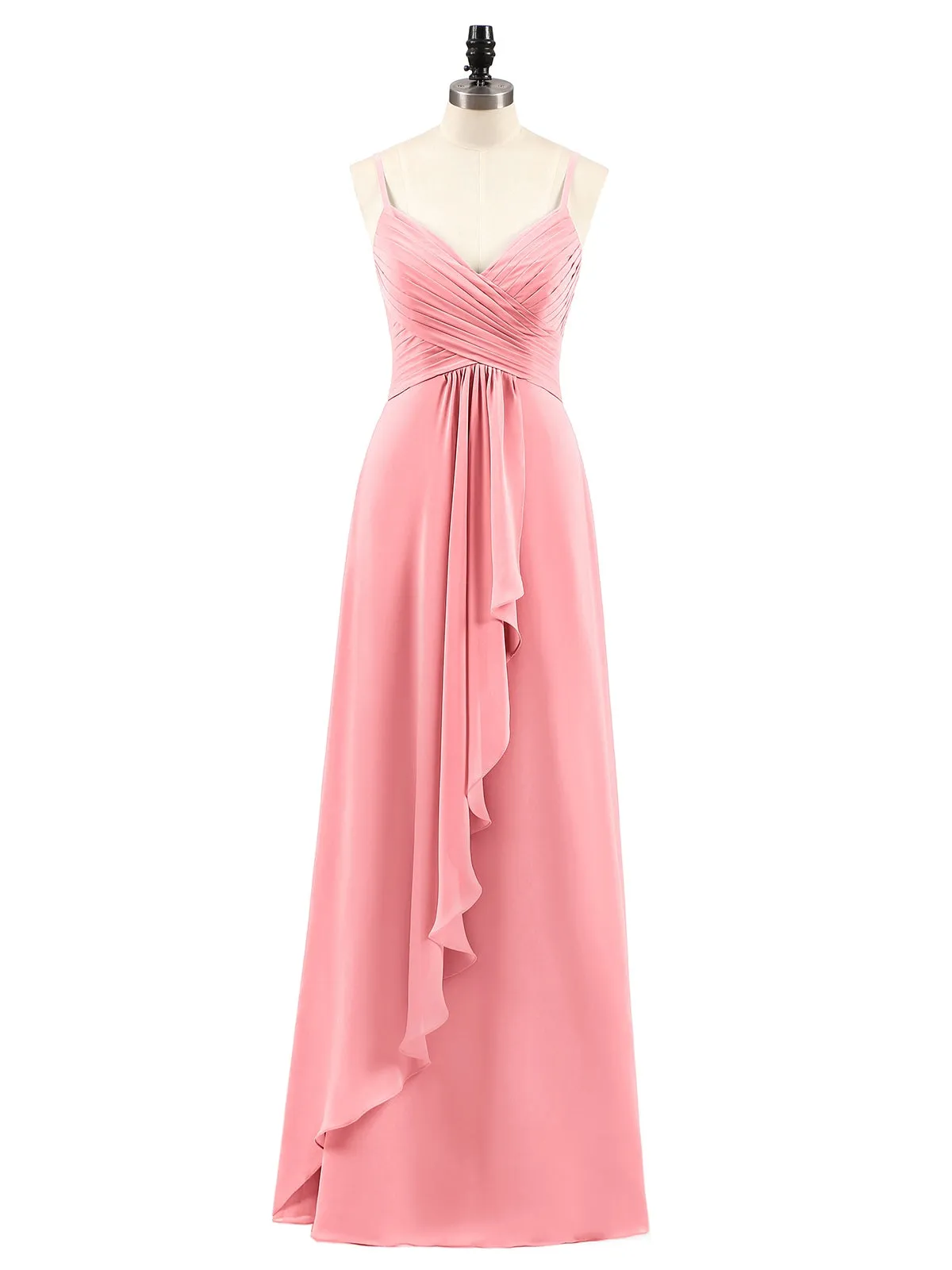 Chiffon Bridesmaid Dresses with Cascade Skirt-Flamingo