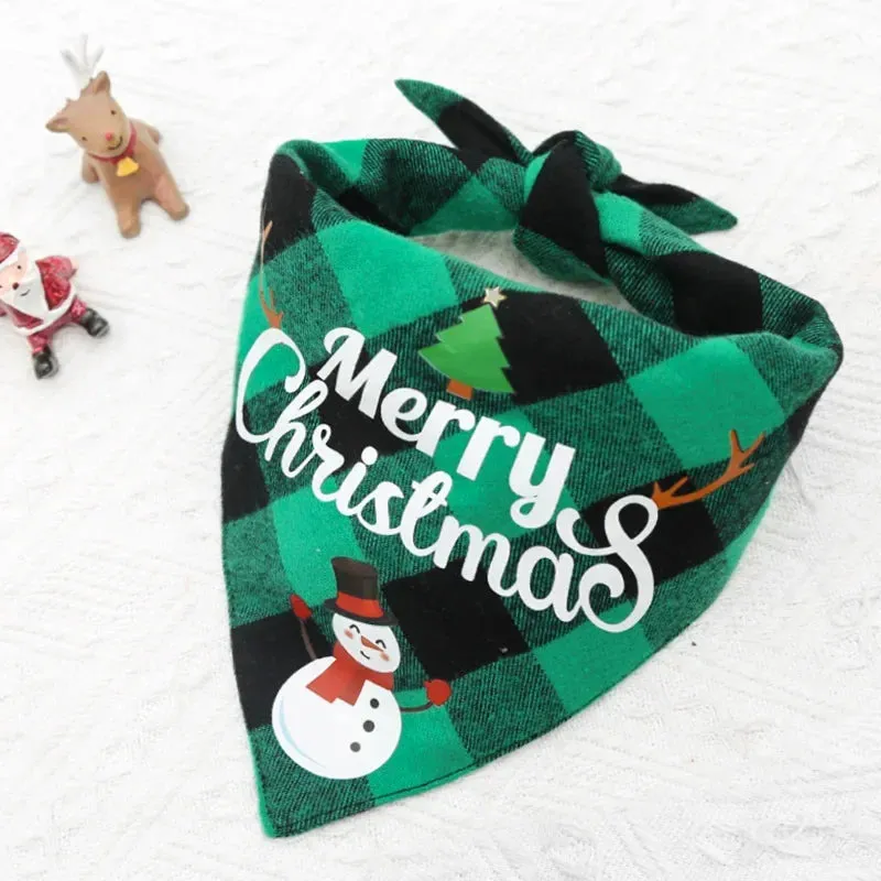 Christmas Pet Bandanas Plaid Dog Collar Washable Saliva Towel for Small Dogs Chihuahua Marry Christmas Cat Costume Dog Accessory