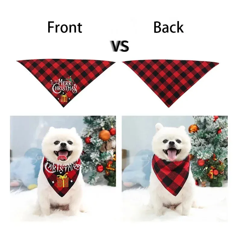 Christmas Pet Bandanas Plaid Dog Collar Washable Saliva Towel for Small Dogs Chihuahua Marry Christmas Cat Costume Dog Accessory