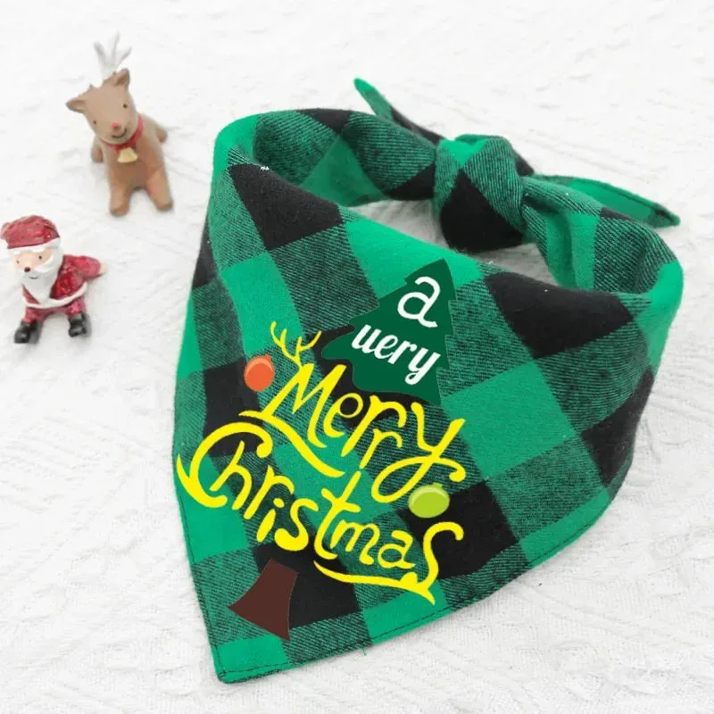 Christmas Pet Bandanas Plaid Dog Collar Washable Saliva Towel for Small Dogs Chihuahua Marry Christmas Cat Costume Dog Accessory